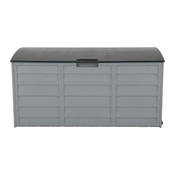 Outdoor Garden Plastic Storage Deck Box Grey & Dark Lid 47"x19.5"x21"(LWH)with 2 wheels|75 Gal|130 LBS