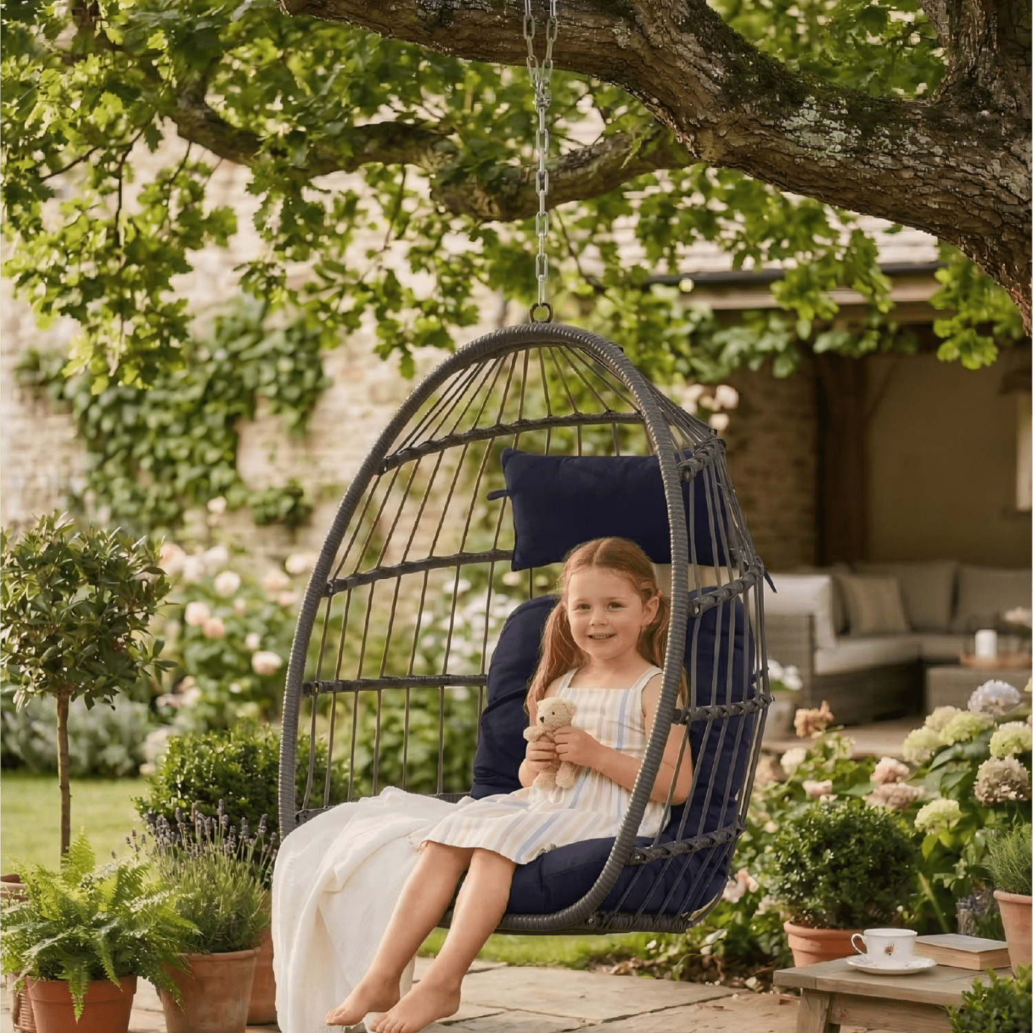 Outdoor Garden Rattan Egg Swing Chair Hanging Chair PE Hang Chair