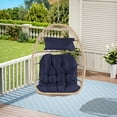 thumbnail image 1 of Outdoor Garden Rattan Egg Swing Chair Hanging Chair WOOD + DARK BLUE Front Porch Outdoor Patio Furniture Chairs Set, 1 of 9