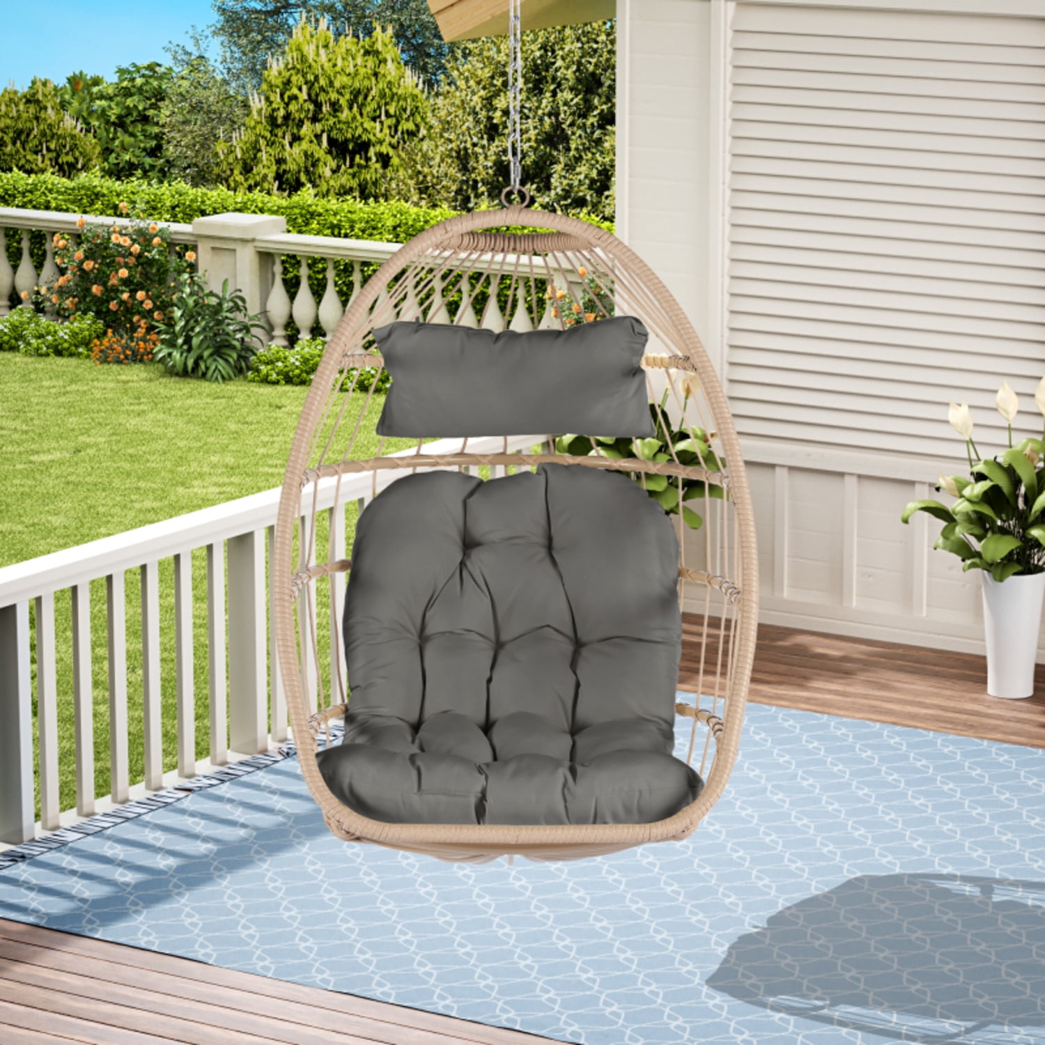 Outdoor Garden Rattan Egg Swing Chair Hanging Chair Wood