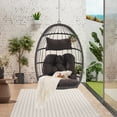 thumbnail image 1 of Outdoor Garden Rattan Egg Swing Chair, Wood Hanging Frame, Waterproof Cushion, UV-Resistant PE Rattan, American-Style Hanging Chair for Patio, Balcony & Lawn, Dark Gray, 1 of 8