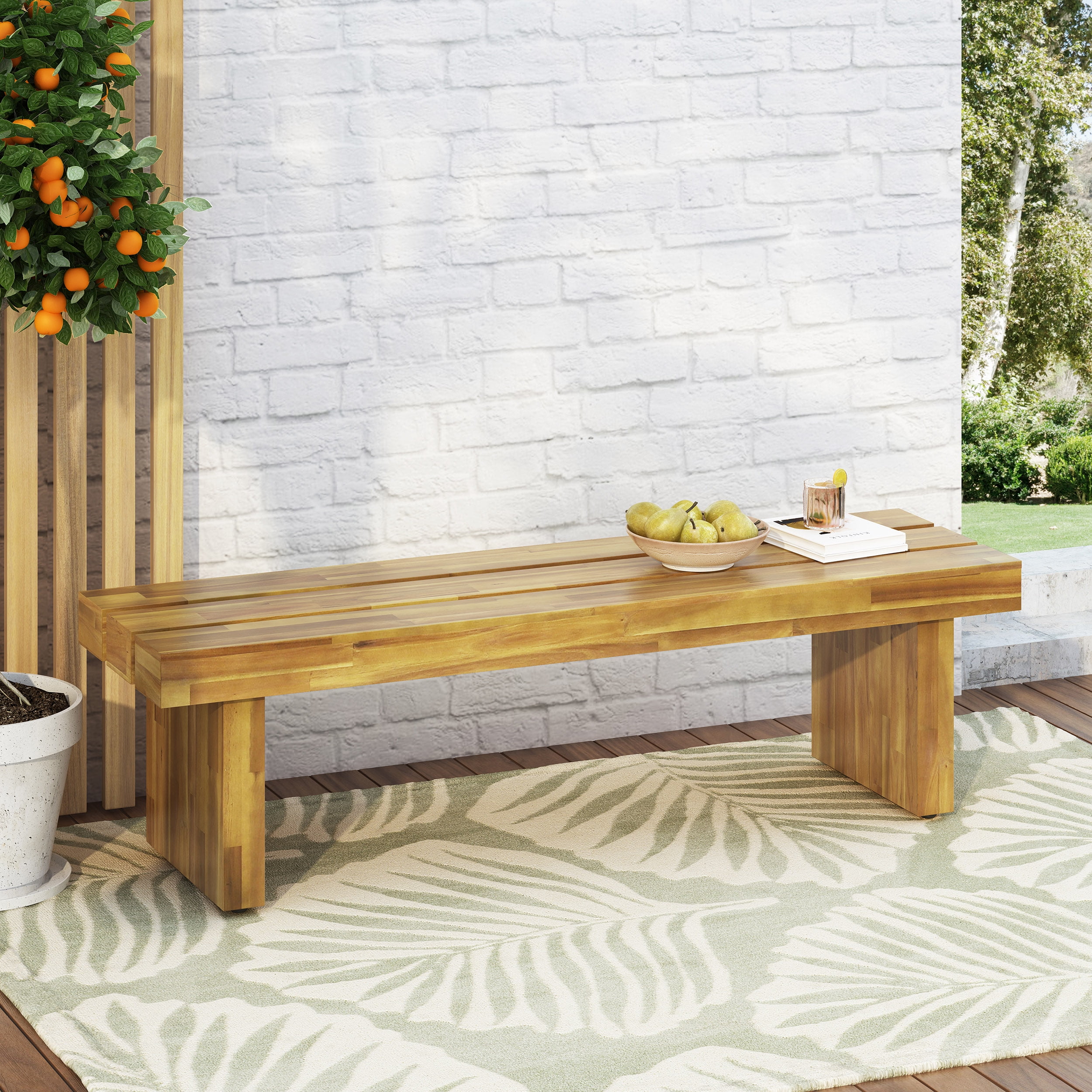 Outdoor Garden Rest Bench, Acacia Wood Outdoor Leisure Seat for Patio Garden, Teak