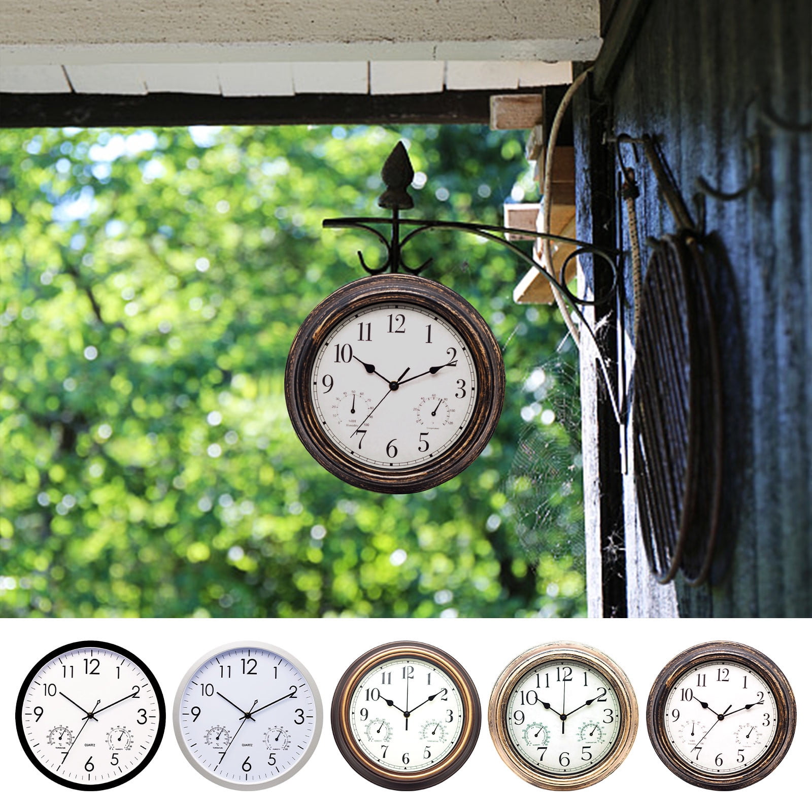 Outdoor Garden Retro Clock with Temperature and Humidity Display 12 Inch Vintage Style Thermometer Hygrometer Combo for Patio Porch or Wall Weekly Price Drops & Special Offers