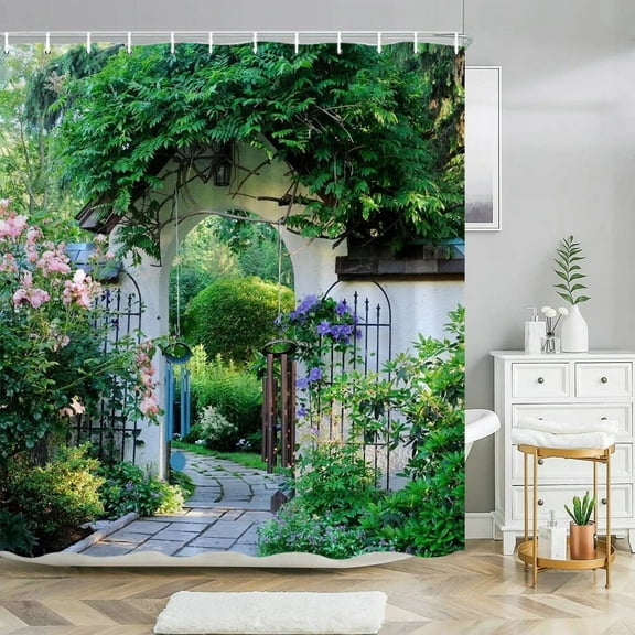 Outdoor Garden Scenery Shower Curtain Country Town Street Waterproof Polyester Home Bath Curtains With Bathroom Decoration