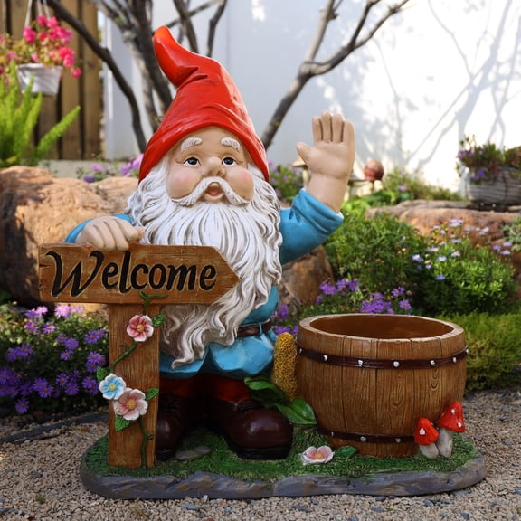 Outdoor Garden Sculpture Gnome Flower Pot Planter - Unique Yard Statue Decoration, Interesting Law Outdoor Ornament