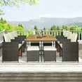 thumbnail image 1 of Outdoor Garden Sectional Patio Conversation Set, 11-Piece All-Weather PE Wicker Dining Set with 4 Stools, Removable Cushions, Solid Wood Coffee Table for Porch Pool Backyard, 330lbs, S5990, 1 of 10