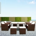thumbnail image 1 of Outdoor Garden Sectional Patio Conversation Set, SEGMART 9 Piece Rattan Furniture with 4 Stools, Resistant PE Wicker Family Dining Set w/Removable Cushions for Backyards, Gardens, 330lbs, S6027, 1 of 9
