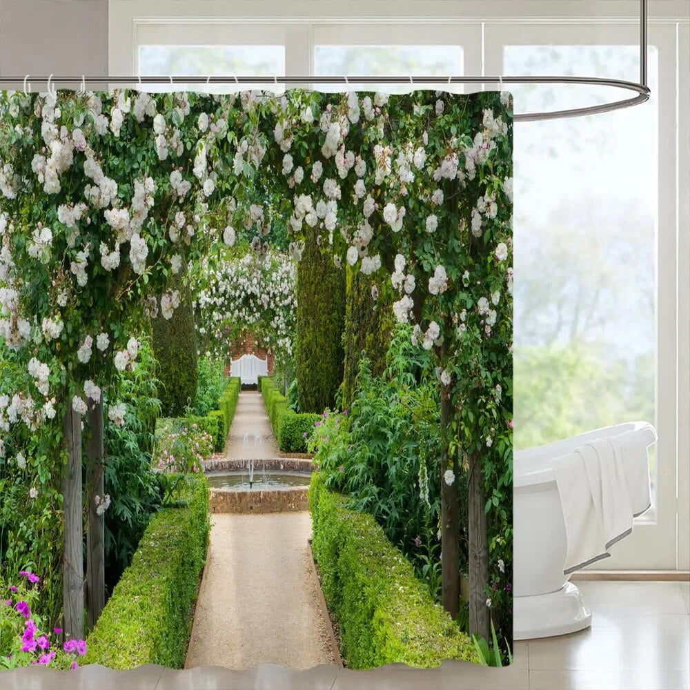 Outdoor Garden Shower Curtain Garden Landscape Street Plants Floral