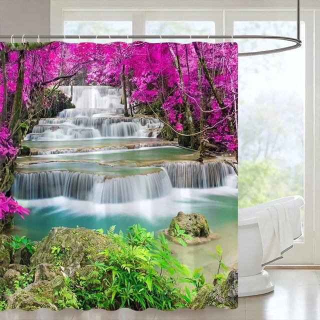 Outdoor Garden Shower Curtain Garden Landscape Street Plants Floral ...