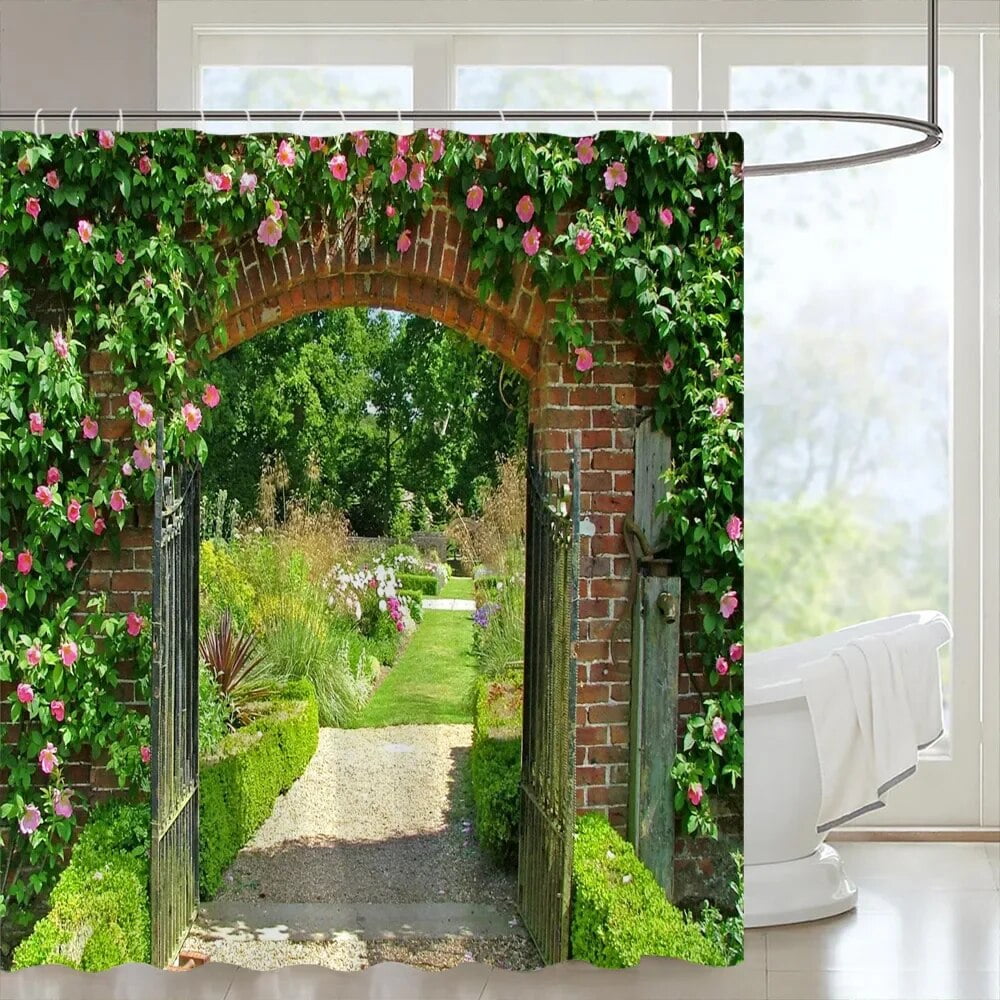 Outdoor Garden Shower Curtain Garden Landscape Street Plants Floral