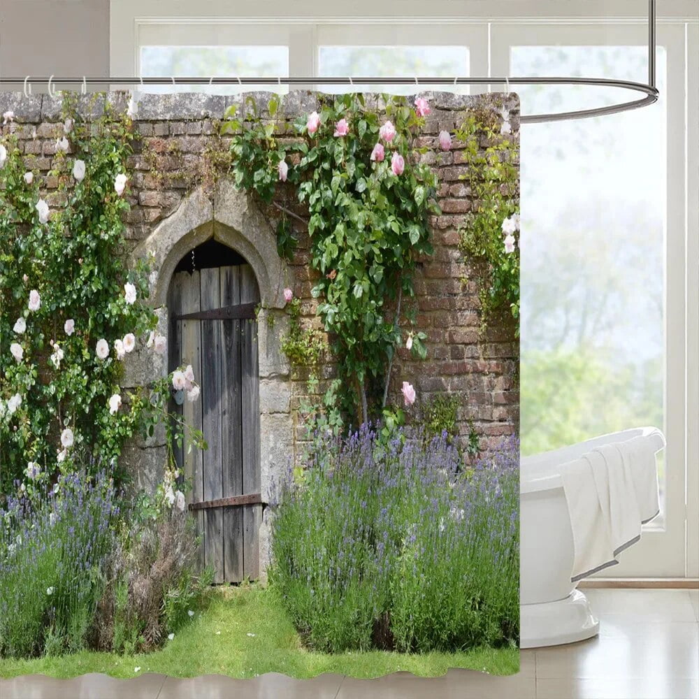 Outdoor Garden Shower Curtain Garden Landscape Street Plants Floral