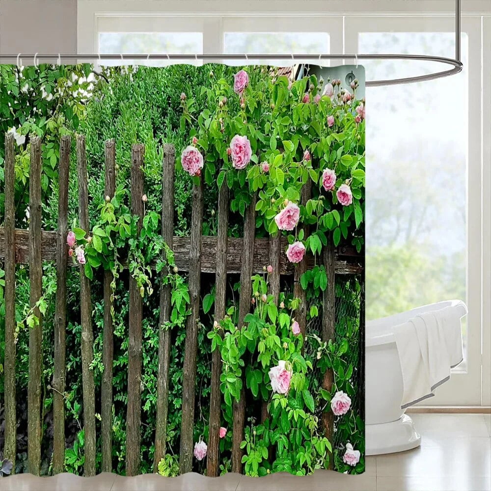 Outdoor Garden Shower Curtain Garden Landscape Street Plants Floral