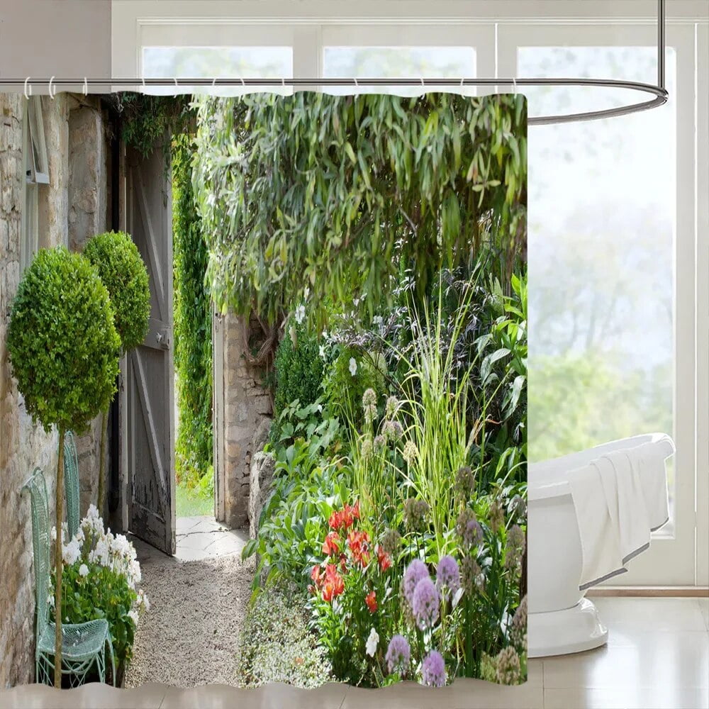 Outdoor Garden Shower Curtain Garden Landscape Street Plants Floral