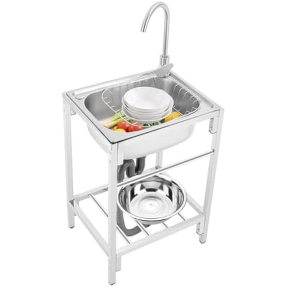 Outdoor Garden Sink, Outdoor Utility Sink Kitchen Single Trough for Washing Commercial/Home Utility Sink Single Bowl with Faucet for Laundry/Backyard 16.9 x 12.9 x 7.5 Inch$$Tools & Hardware Other