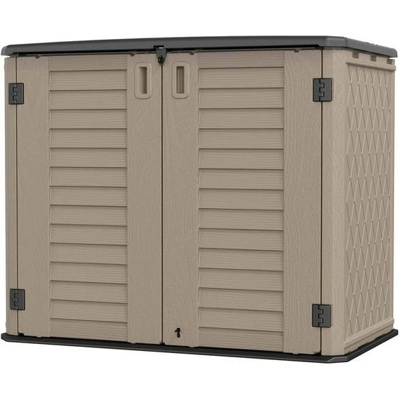 Outdoor Garden Storage Shed for Backyards and Patios, Plastic Storage Box Waterproof, Small Shed 26 Cubic Feet Capacity