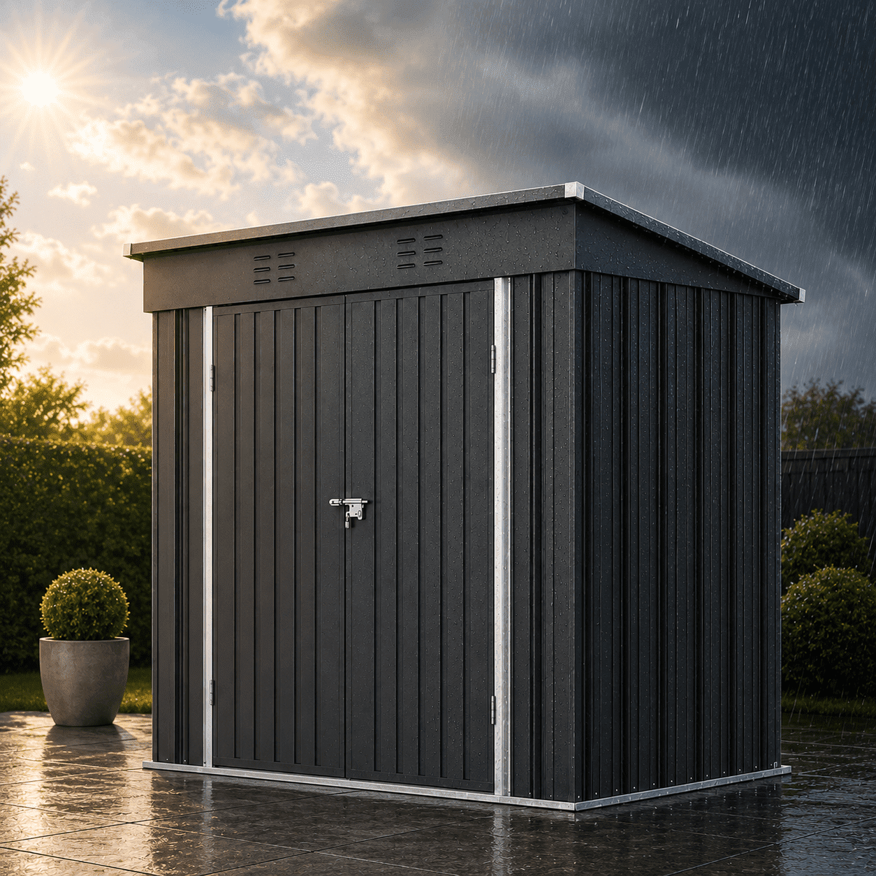 Seizeen 6x4FT Storage Shed, Metal Garden Tool Sheds & Outdoor Storage Clearance for Patio Backyard, Weatherproof and Lockable Outdoor Storage, Black