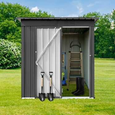 Outdoor Garden Tool Storage Shed, Seizeen All-Weather Metal Sheds with Lockable Door & Vents, 5 x 4Ft Outdoor Storage for Backyard Garden Patio, Gray