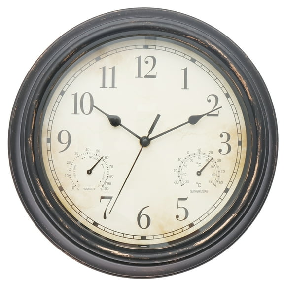 Outdoor Garden Wall Clock with Thermometer and Hygrometer Waterproof Vintage Wall Clock Battery Operated for Garden Patio Pool