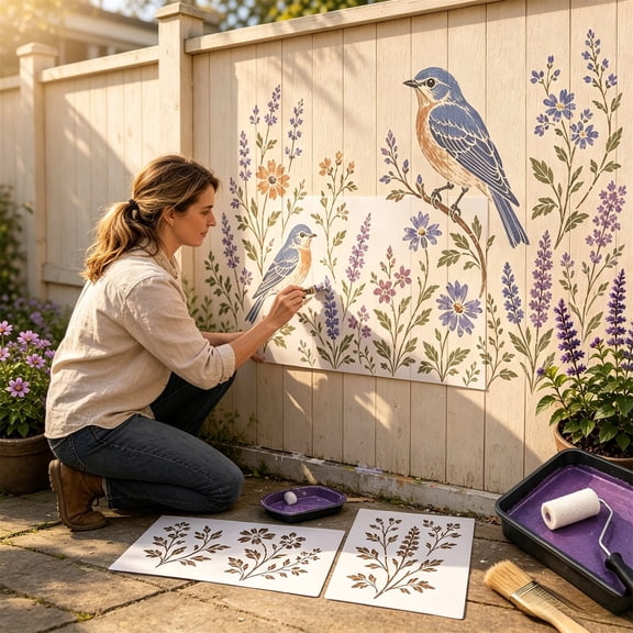 Outdoor Garden Wall Painting Stencil – Reusable DIY Art Template for Walls, Wood & Concrete, Decorative Spray Paint Stencil for Patio, Fence & Exterior Home Decor