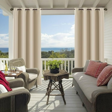 Outdoor Garden Waterproof Curtain Blackout Eyelets Thermal Curtain Pergola (Beige 52x108in)