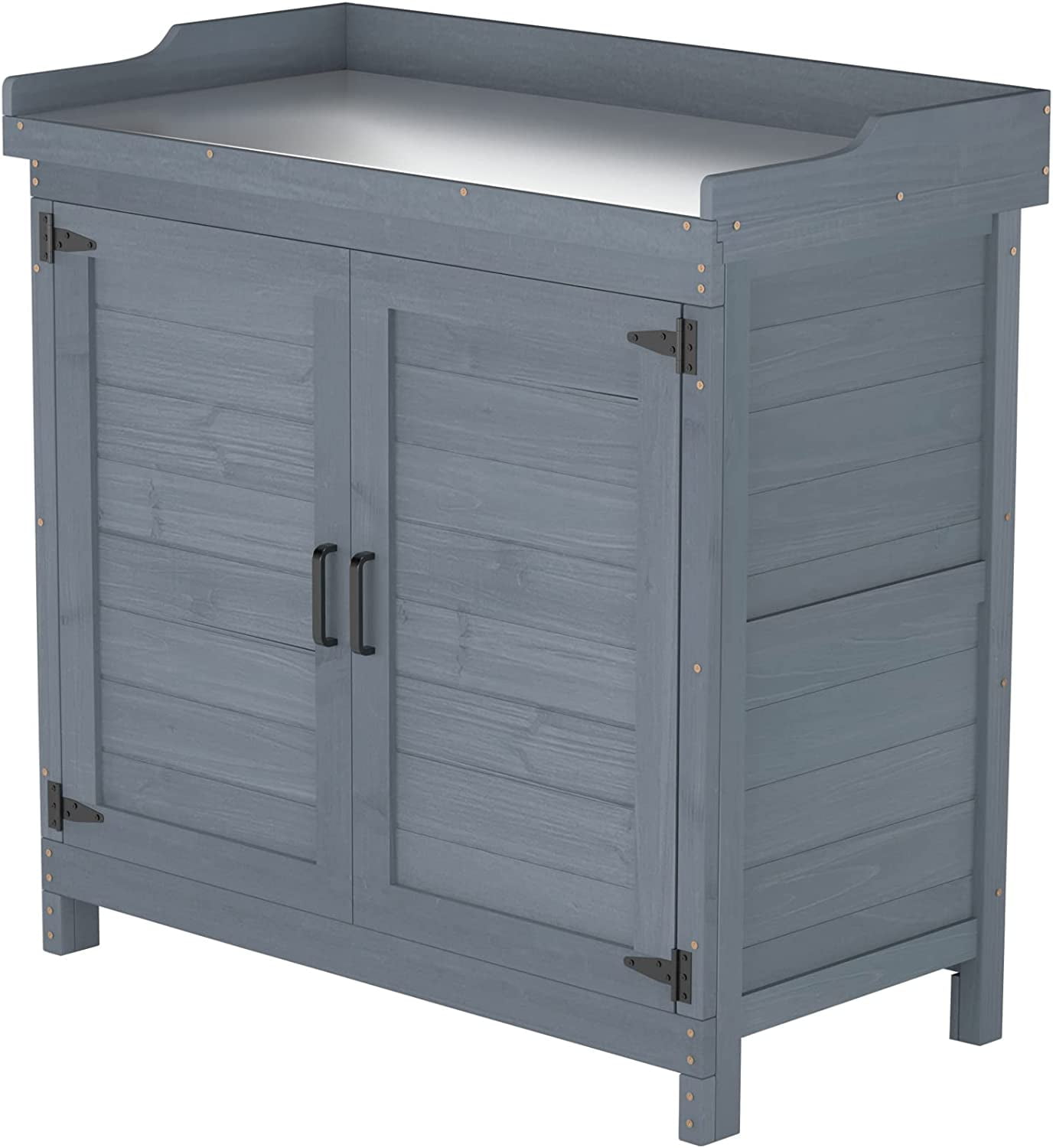 Gray Wooden Outdoor Storage Cabinet with Potting Bench