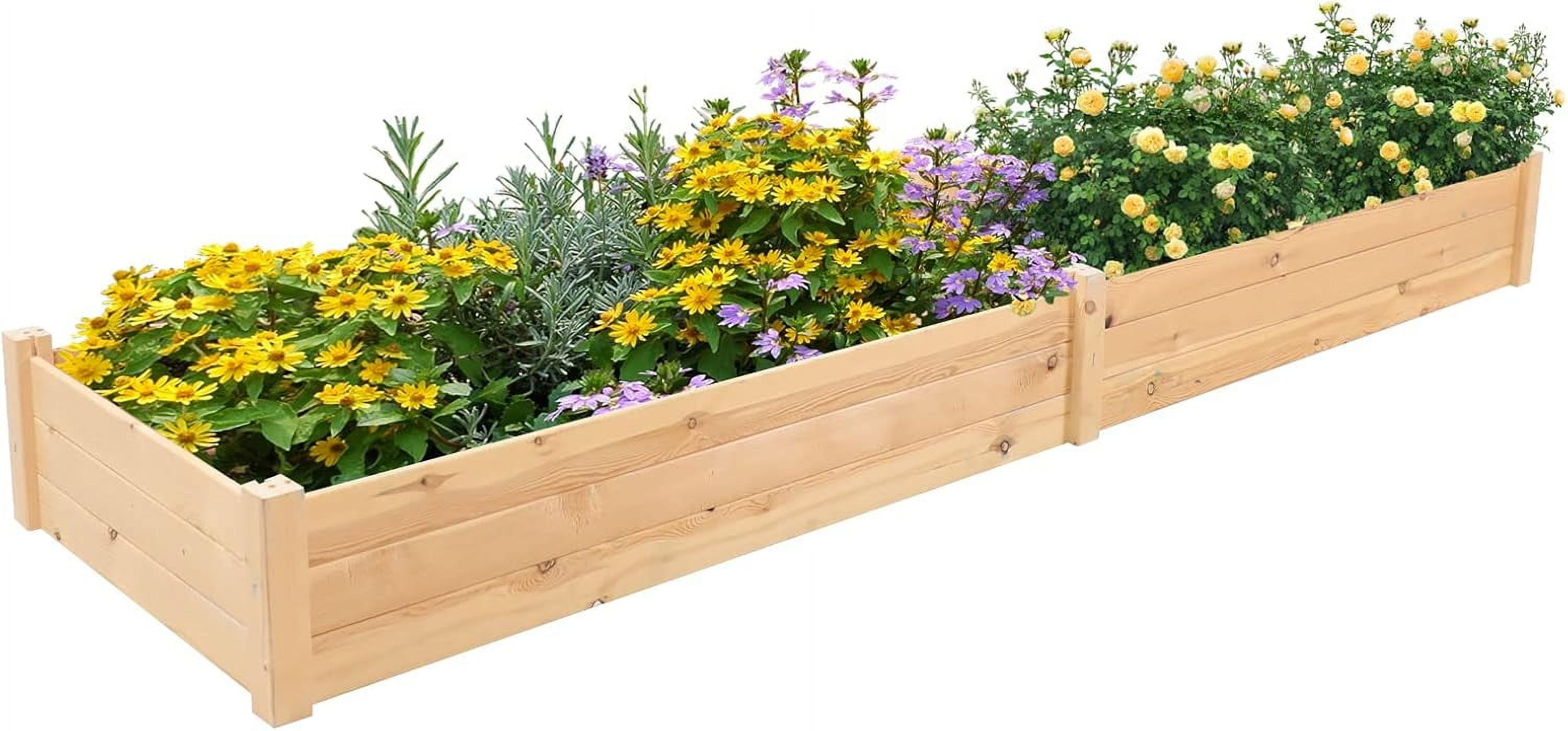 Outdoor Gardens 8ft Raised Garden Bed Wooden Garden Box, Planter Box Kit for Planting Flowers Vegetables Fruits, Natural