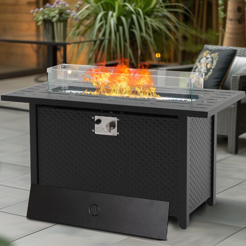 Outdoor Gas Fire Pits, 50,000 BTU Fire Table with Steel Tabletop, Glass