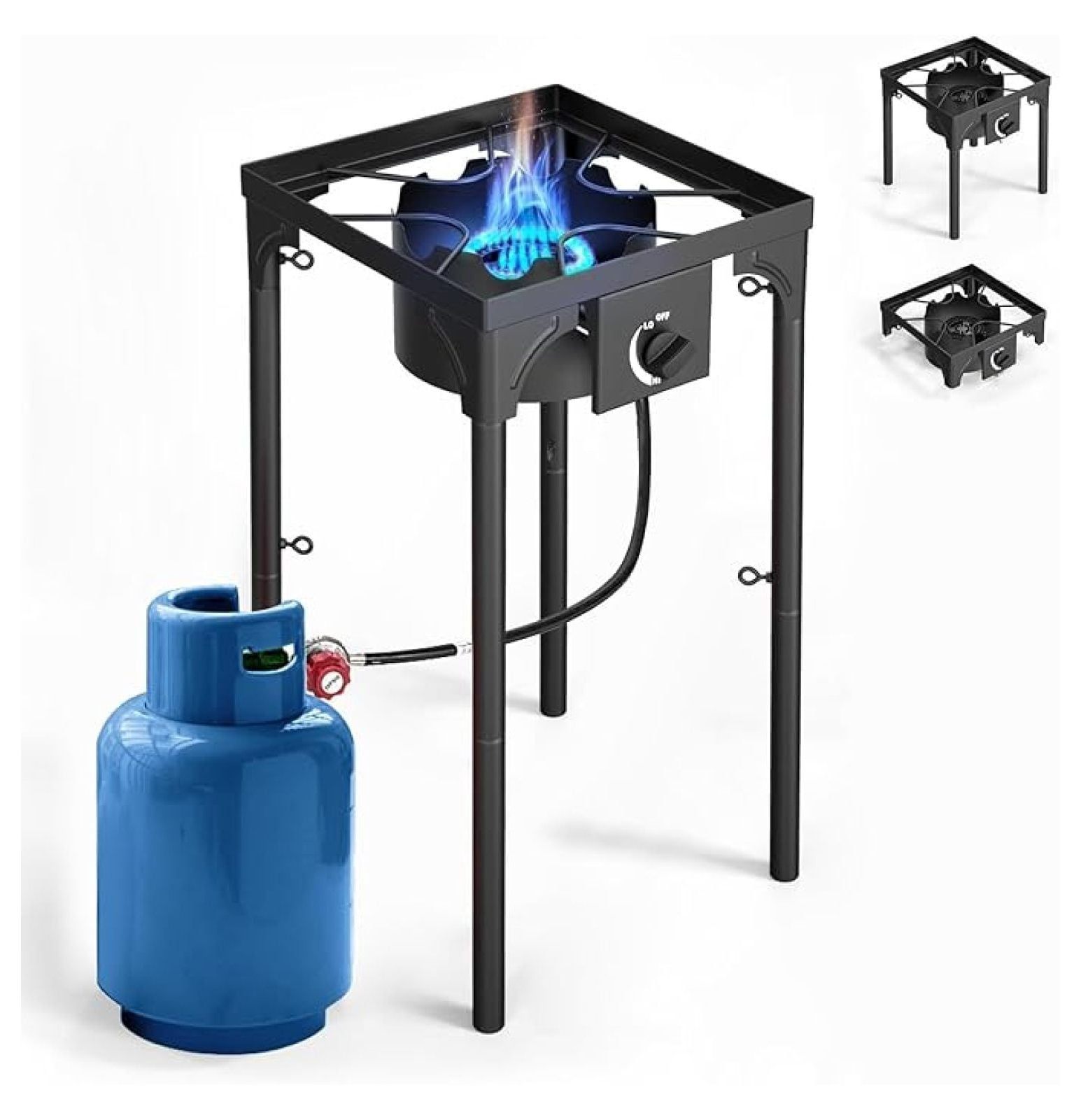 Outdoor Gas Stove 1 Burner, 75000 BTU/hr, High Pressure Outdoor Stove with 0-20 PSI Adjustable Regulator and 4ft Hose, Propane Stove for Patio Backyard Camping with Detachable Stand Legs