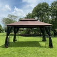 thumbnail image 1 of Outdoor Gazebo 13x10, BTMWAY Waterproof Patio Canopy Gazebo, Outdoor Gazebo with Netting, Double Roof, Soft Top, Metal Frame Patio Canopy for Parties, Lawn, Garden, Backyard, Deck, Brown, R2239, 1 of 10