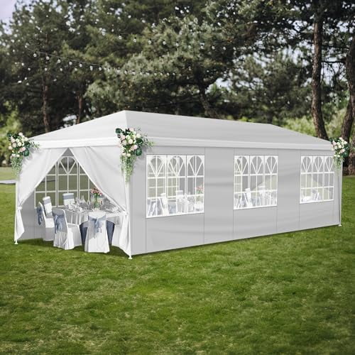 Outdoor Gazebo Canopy Wedding Party Tent Camping Shelter Commercial Instant Shelter Waterproof Tent with Removable Side Walls (10'x30' with 8 Sidewalls), White$$Garden & Patio