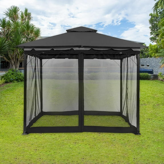 Outdoor Gazebo Netting Outside Canopy Large Sun Shades Shelter Lighweight Four Corners Backyard 12" Foldable Louvered Pergola Screen Tents black 10x12FT
