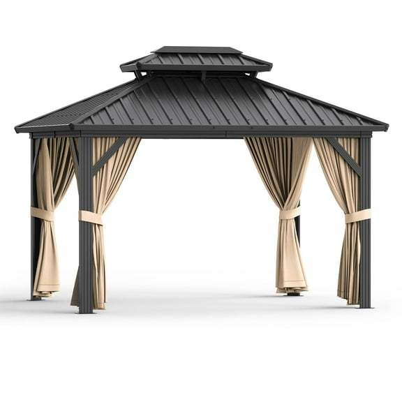 Outdoor Gazebo for Patio 10x12, Metal Frame Canopy with Double Roofs, Heavy Duty Party Tent and Shelter with Privacy Screen for Backyard, Lawn, Garden,Deck