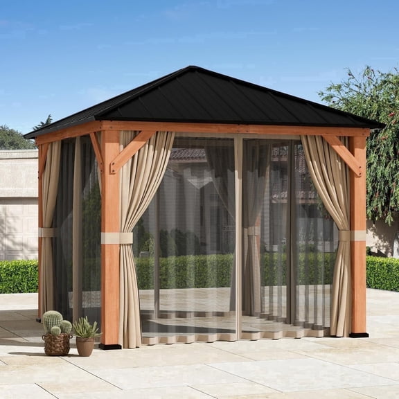 Modern Shade 10' x10' Universal Gazebo Curtain with Mosquito Net  4 Panel Gazebo Sidewalls Khaki