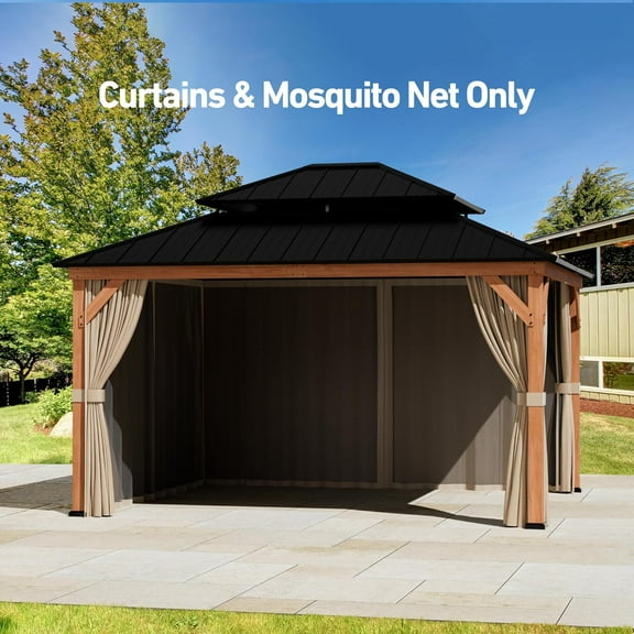 Modern Shade 10'12' Cedar Gazebo Curtain & Mosquito Netting, Khaki