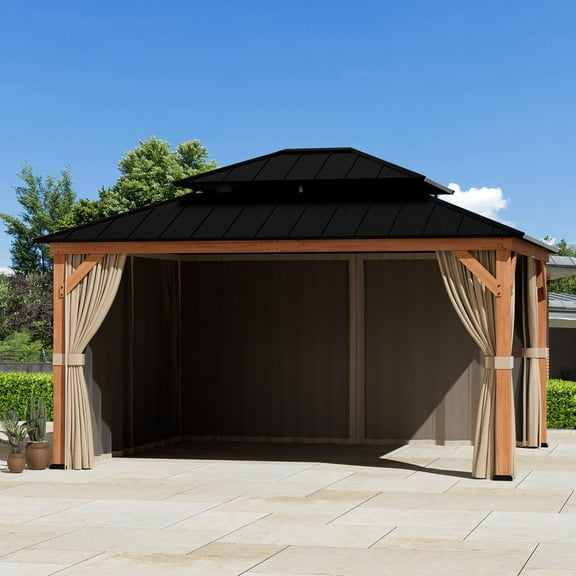 Modern Shade 13'×15' Cedar Gazebo Curtain & Mosquito Netting, Khaki