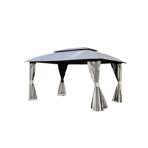 Outdoor Gazebo with Mosquito Netting, Metal Frame Double Roof Soft Top Patio Gazebo Canopy Tent for Deck Backyard Garden Lawns (Khaki)