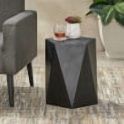 Outdoor Geometric Shaped Side Table, Concrete Leisure Accent Table for Patio Garden, Black