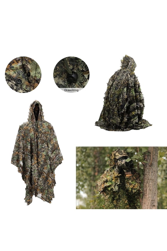 Outdoor Ghillie Suit 3d Leafy Camo Poncho for Men Hunting Bird Watch Military CS Woodland Hoodie Camouflage Cloak