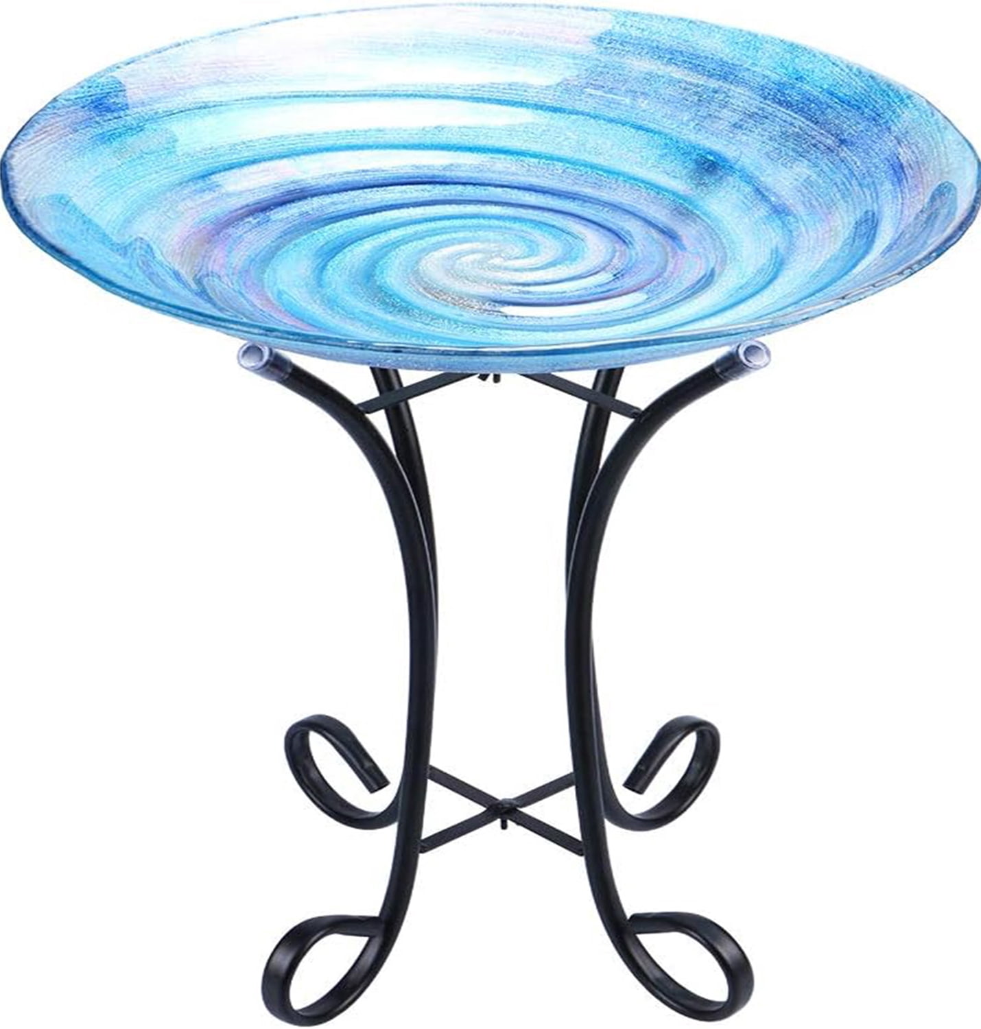 Outdoor Glass Birdbath with Metal Stand for Lawn Yard Garden Decor,18” Dia/21.65 Height