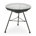 thumbnail image 1 of Outdoor Glass Side Table, Patio Small End Table With Round Tempered Glass Top, Modern Rattan Woven Coffee Table With Angled Legs For Garden, Backyard, 1 of 9