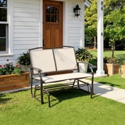 Outdoor Glider 2-Person Outdoor Glider Bench, Patio Glider Chair, Rocking Patio Chairs Outdoor Loveseat for Backyard, Poolside, Garden,Porch, Heavy Duty Steel Frame, Beige