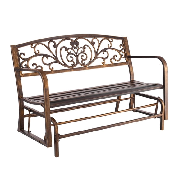 Outdoor Glider, 50 Inch Metal Frame Patio Bench, Weatherproof Garden Glider for 2-3 People, Antique Bronze