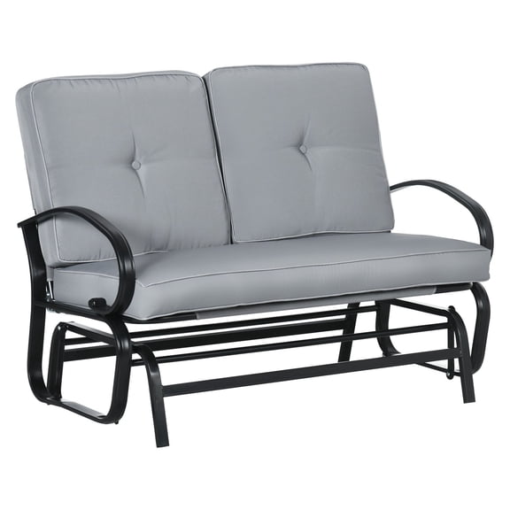 Outdoor Glider Bench 2-Person, Patio Rocker Loveseat with Cushions, Steel Frame for Porch, Garden, Gray