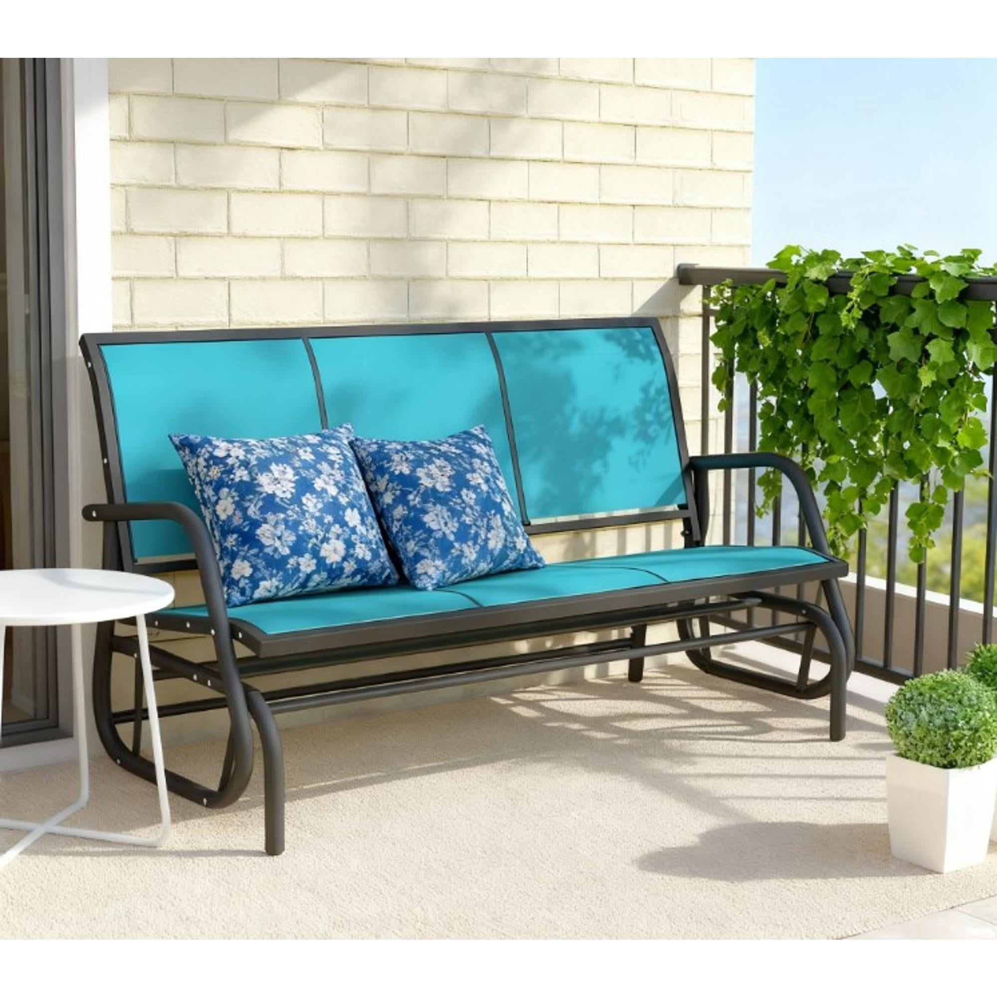 Outdoor Glider Bench, 3-Seat Porch Patio Swing with Mesh & Metal Frame ...