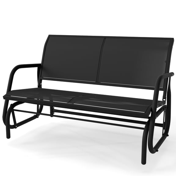 Outdoor Glider Bench, High Backrest Patio Loveseat with Breathable Mesh Fabric, Heavy-Duty Metal Frame Rocking Swing Chair for Backyard & Porch, Black