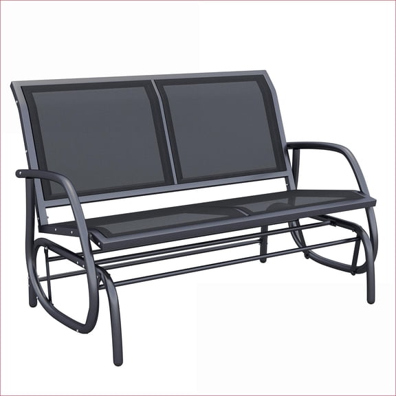 Outdoor Glider Benches | 2-Person Rocking Loveseat for Patio Backyard Porch, Black | Steel | Solid Back