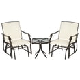 thumbnail image 1 of Outdoor Glider Chair Set with Glass Tabletop, 2 Patio Rocking Chairs and Coffee Table, Breathable Sling Fabric Bistro Set for Backyard, Garden and Porch, Cream White, 1 of 9