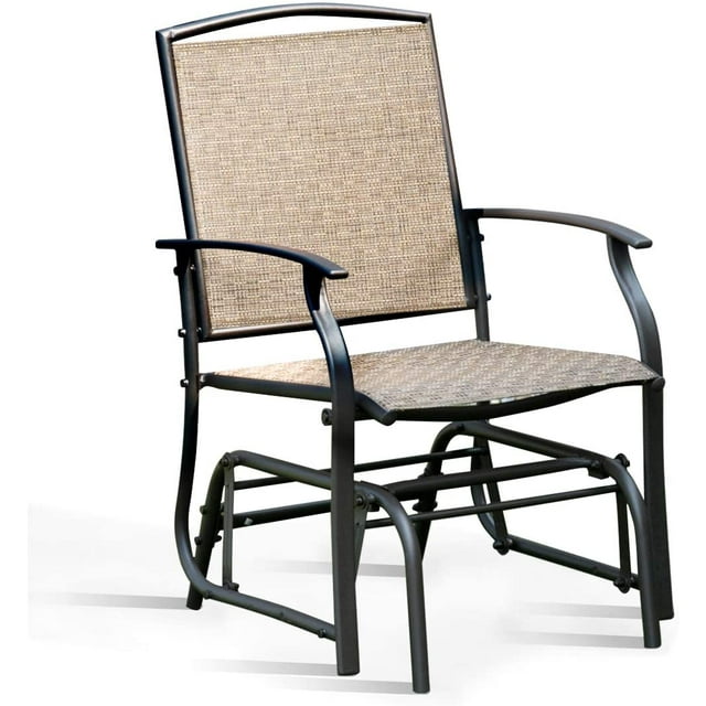 Outdoor Glider Chair W/Sturdy Metal Frame & Breathable Mesh Fabric, Porch Lounge Swing Rocking Chair for Lawn, Garden, Porch, Backyard, Poolside, Patio Glider