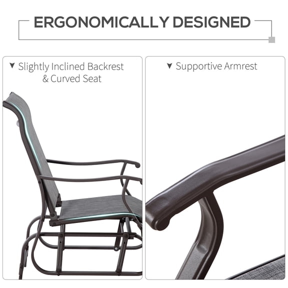 Outdoor Glider Chair with Steel Frame and Mesh Fabric for Patio, Backyard, Garden, Porch, Gray, 330 lbs Capacity, Smooth Swing Motion