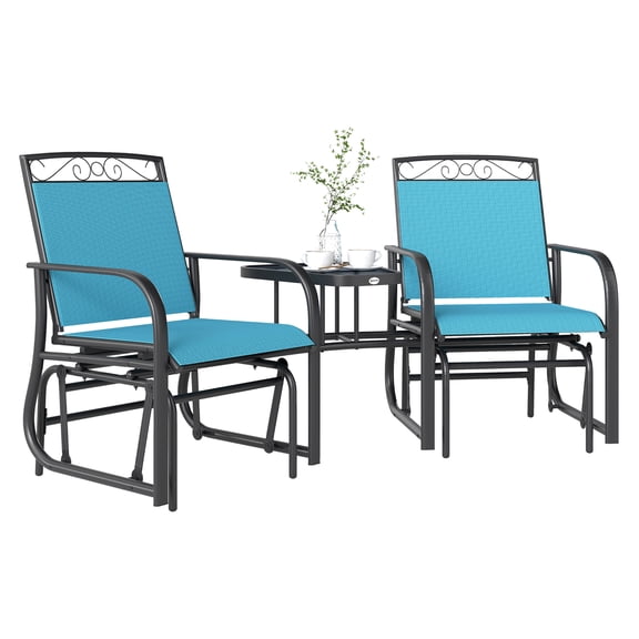 Outdoor Glider Chair with Table, 2-Seat Patio Rocking Swing, Breathable Sling, Backyard Furniture - Blue